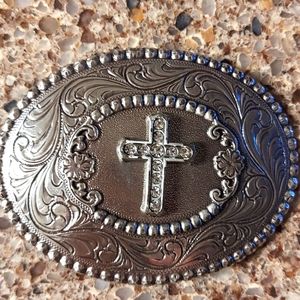 Nocona Women's Rhinestone Cross Belt Buckle Silver